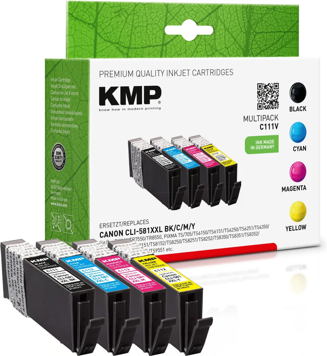 Multipack kompatible Tintenpatronen ersetzen CLI-581XXL BK/C/M/Y, ca. 45 ml gesamt, schwarz, cyan, magenta, gelb
